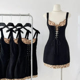 French Wench Black Lace-up Lace Mini Dress