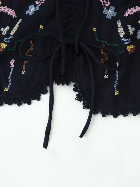 Toni's Totem Flower Navy Embroidered Short Sleeve Jacket Short Coat