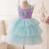Girl's Shell Pearl Sequin Tulle Mermaid Cake Layer Party Dress