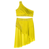 Girls Dance One Shoulder Crop Top Wrap Tutu Skirt Set