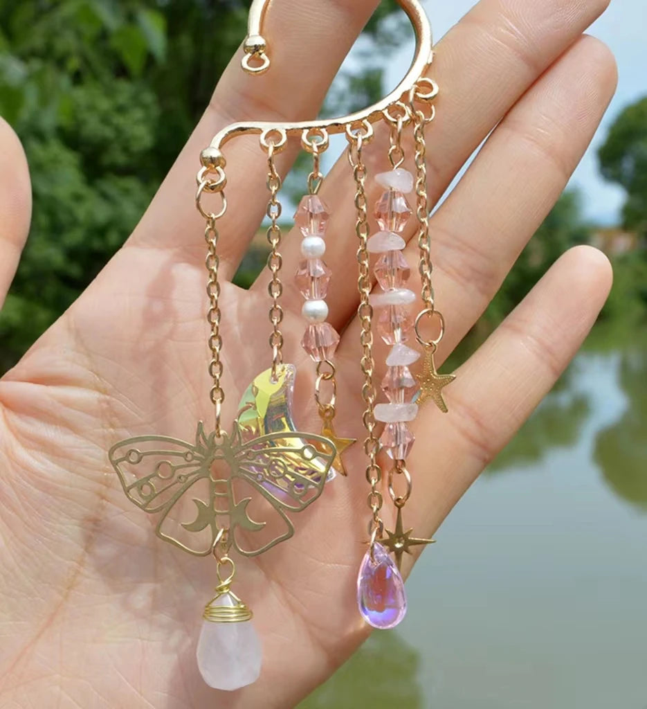 Natural Quartz Crystal Charm Ear Cuffs Sun Moon Single Ear Clip