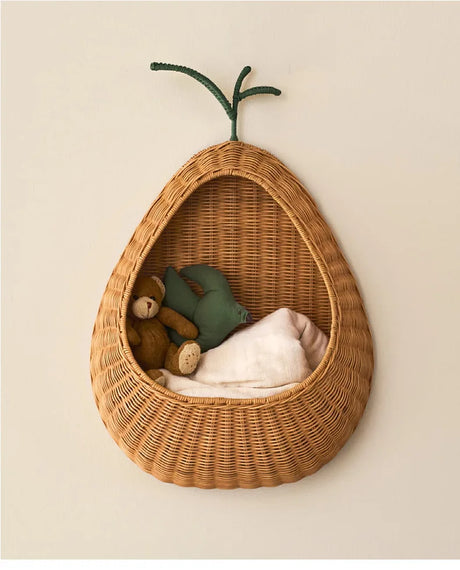 Handwoven Fruit Shape Wall Basket Apple Pear Wall-Mounted Storage Childrens Room Decor