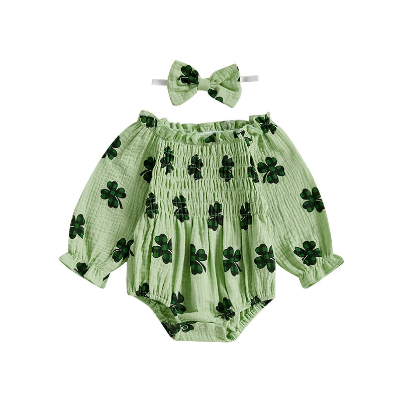 Valentines Day Easter St Patricks Christmas Baby Girls Heart Print Romper with Headband