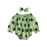 Valentines Day Easter St Patricks Christmas Baby Girls Heart Print Romper with Headband