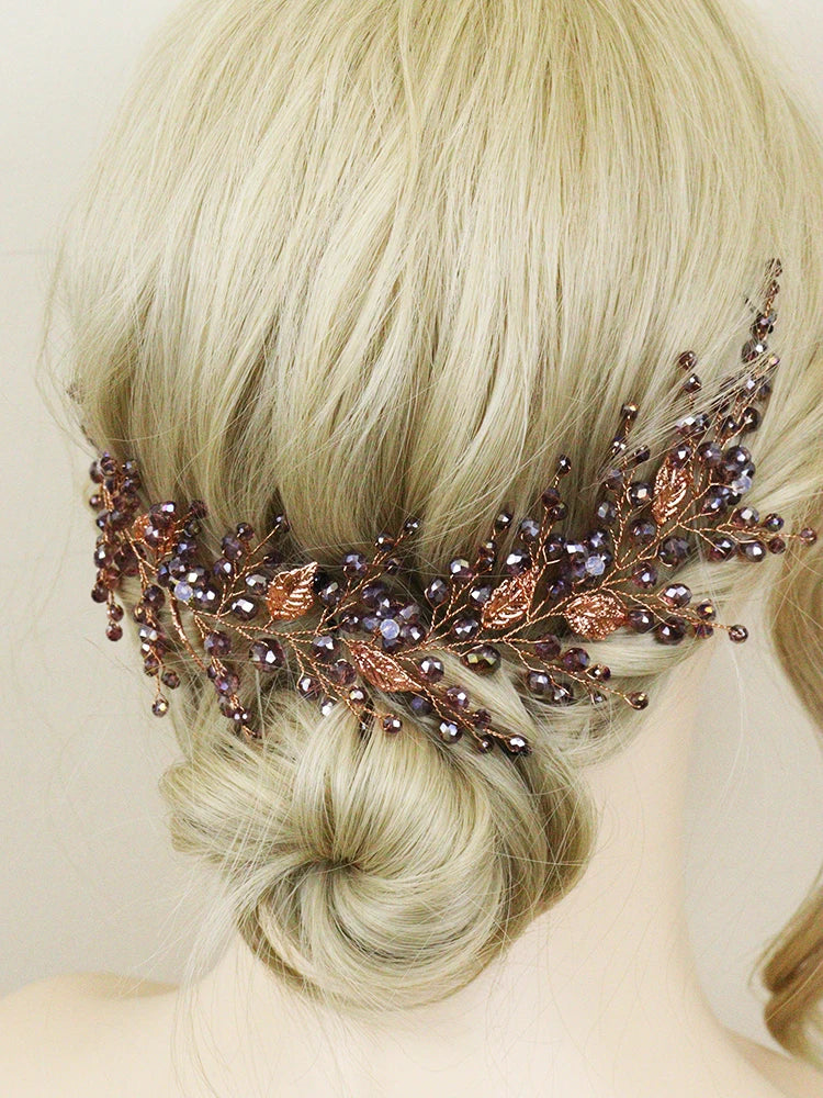Purple Crystal Bridal Headdress Hair Accessories