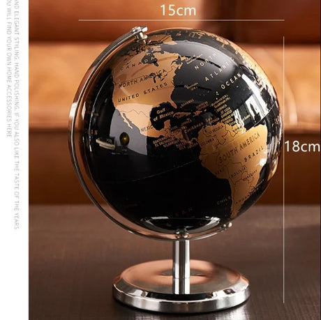 World Globe Earth Map Retro Wooden Base Desk Decor