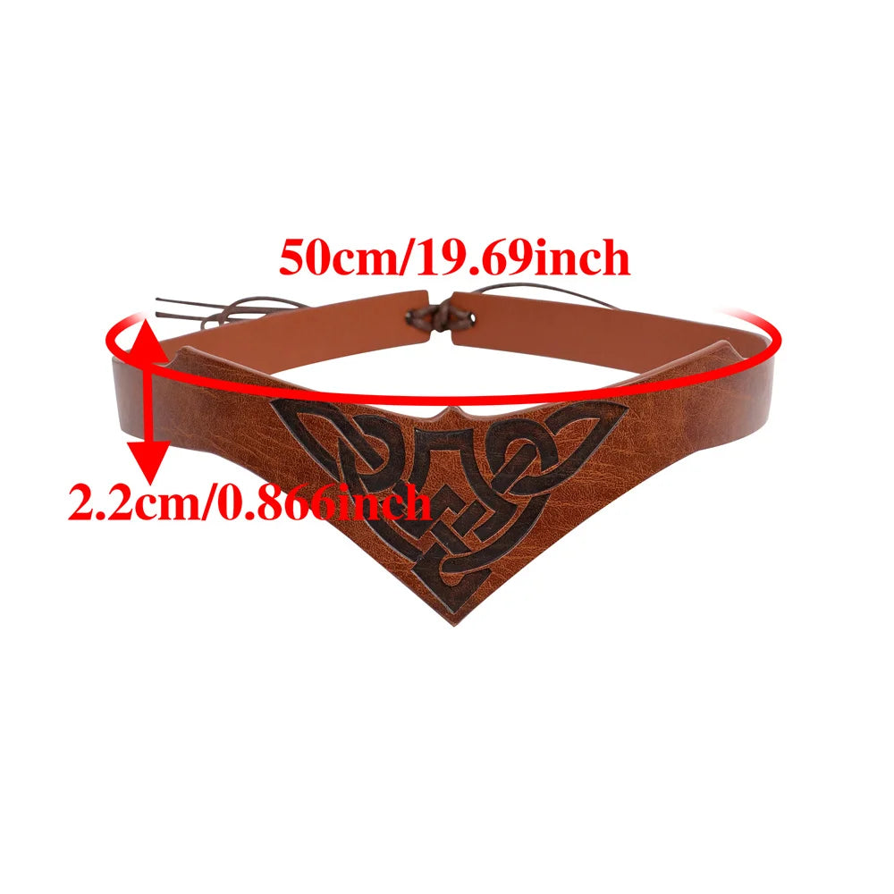 Viking Headband with Celtic Knot and Norse Rune Design Adjustable Faux Leather Accessory for LARP Cosplay