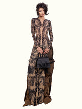 Wild Horses Full Sleeve Long Bodycon Dress Stretch