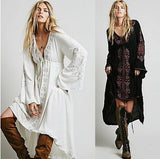 Laney's Long Sleeve Vintage Embroidered Cotton Boho Dress