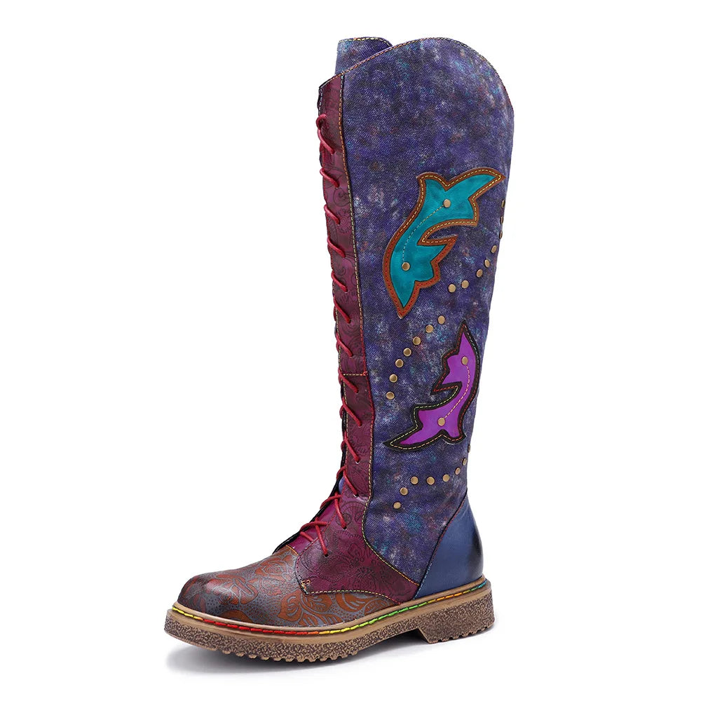 Wanda's Purple Genuine Leather Motorcycle Boots