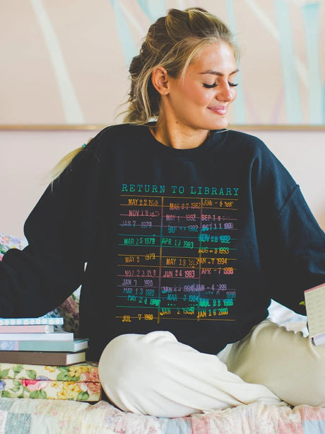Return to Library Sweater Vintage Library Card Book Due Date Unisex Librarian Bookish Sweatshirt