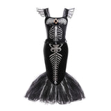 Halloween Mermaid Skeleton Costume Sets Gothic Girls Black Dress