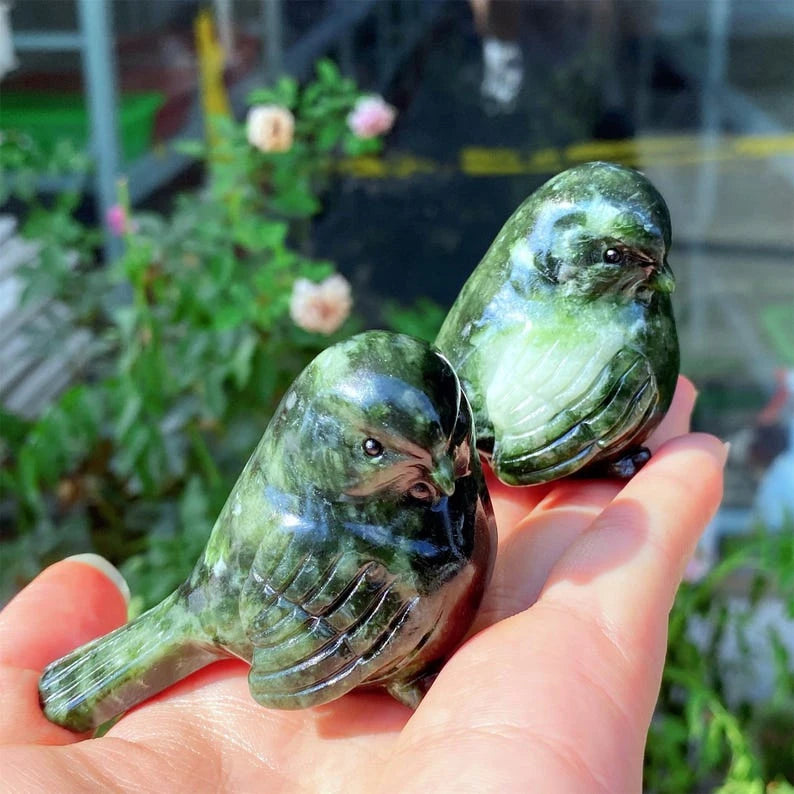 Natural Xiuyan Jade Stone Bird Figurine Hand Carved Crystal Animal Sculpture Home Desktop Decor Gift Idea