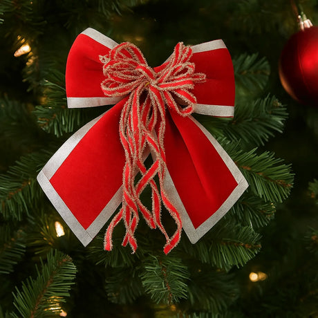Sparkling Christmas Bow with Ribbon Christmas Tree Bowknot Flocked Wreath Xmas Decorations