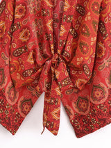 Nuri's Boho Short Kimono Red Floral Wrap Top