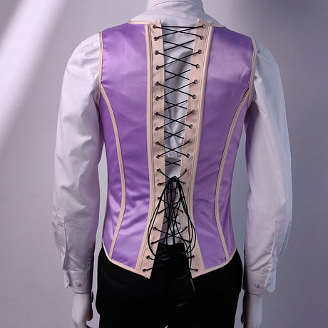 Lavender Men's Boned Waistcoat Corset Vest Lace Up Burlesque Performance Stage Costume