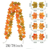 200CM Autumn Artificial Maple Leaf Garland Wreath Vine Home Decor Garden Halloween Windows Decoration