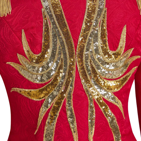 Ringmaster Jacket Regency Queen Red Fringed Military Tuxedo Women Gothic Steampunk Victorian Officer Uniform Coat