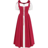 Medieval Cosplay Costume Women Two Layer Lace Up Bodice Dress