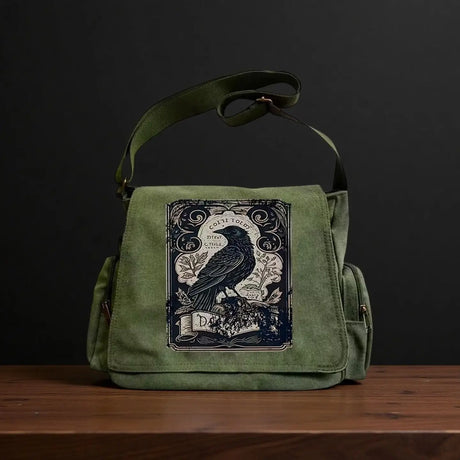 Raven Print Canvas Shoulder Bag Crossbody Messenger Bag