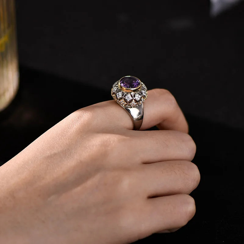 The Eye of Joy S925 Sterling Silver Ring Natural Amethyst Zircon