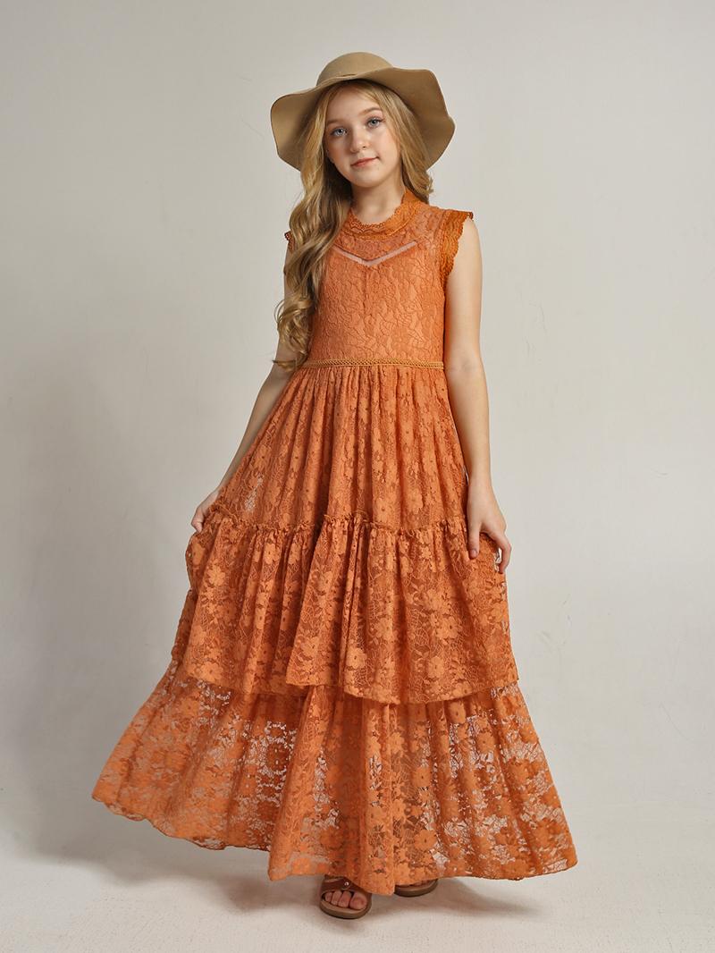 Girls Flower Girl Dress Lace Cotton Maxi Dresses