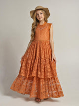 Girls Flower Girl Dress Lace Cotton Maxi Dresses