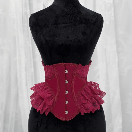Lolita Lace Up Boned Waist Trainer Stage Costume Victorian Lace Ruffles