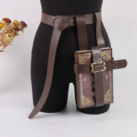 Book Straps 2Pcs Distressed PU Multi-Bind Adjustable Wide Belt Set Medieval Mage Wizard Alchemist Cosplay