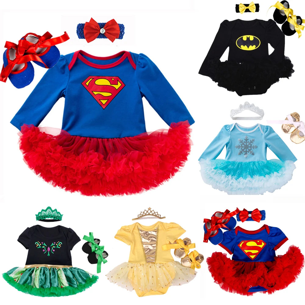 0-2Y 3pcs Girl Baby Superhero Suit Costume Newborn Clothing Sets