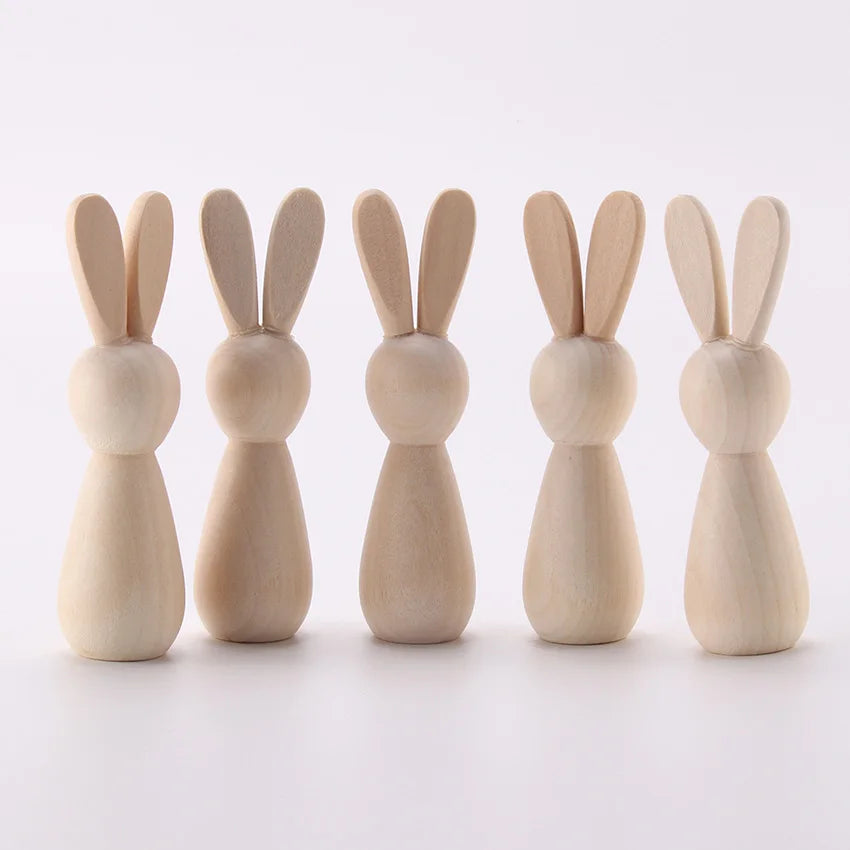 5pcs Easter Wooden Bunnies Unfinished DIY Craft Kit for Easter Decor