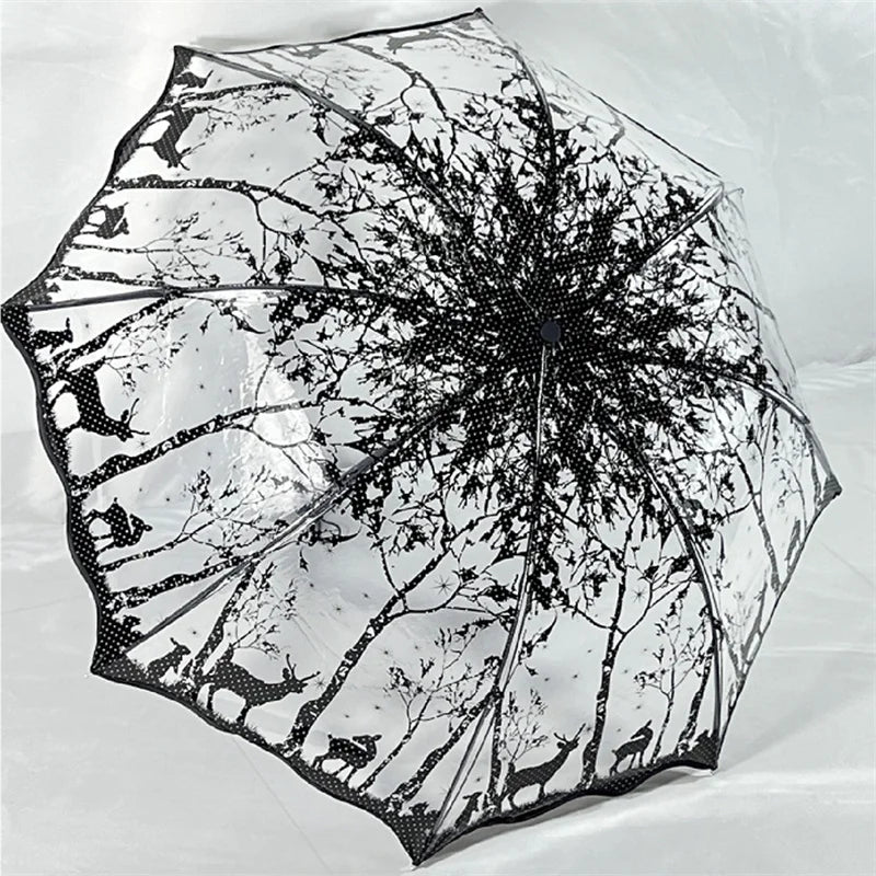 Forest Silhouette Transparent Umbrella PVC Umbrella