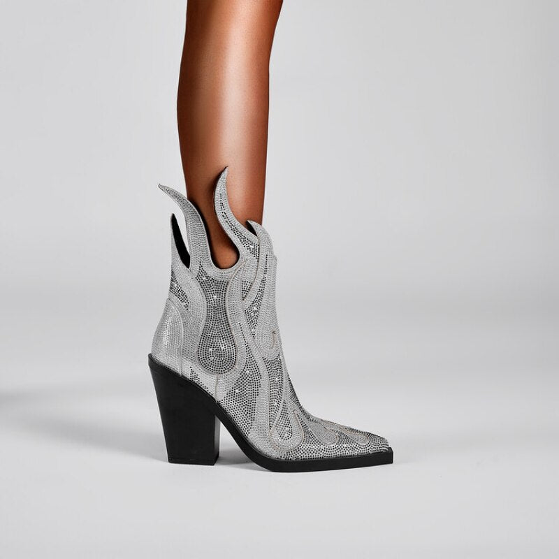 Flamin' Awesome Rhinestone Ankle Boots