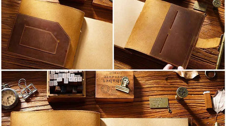 Stitched Genuine Leather Notebook 6 Colours Handmade Journal with Lock Blank Kraft Paper 200 Pages Sketchbook