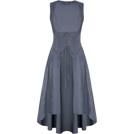 Medieval Renaissance Lace-Up Vest Dress Irregular Hem Overlayer Dress Cosplay Costume