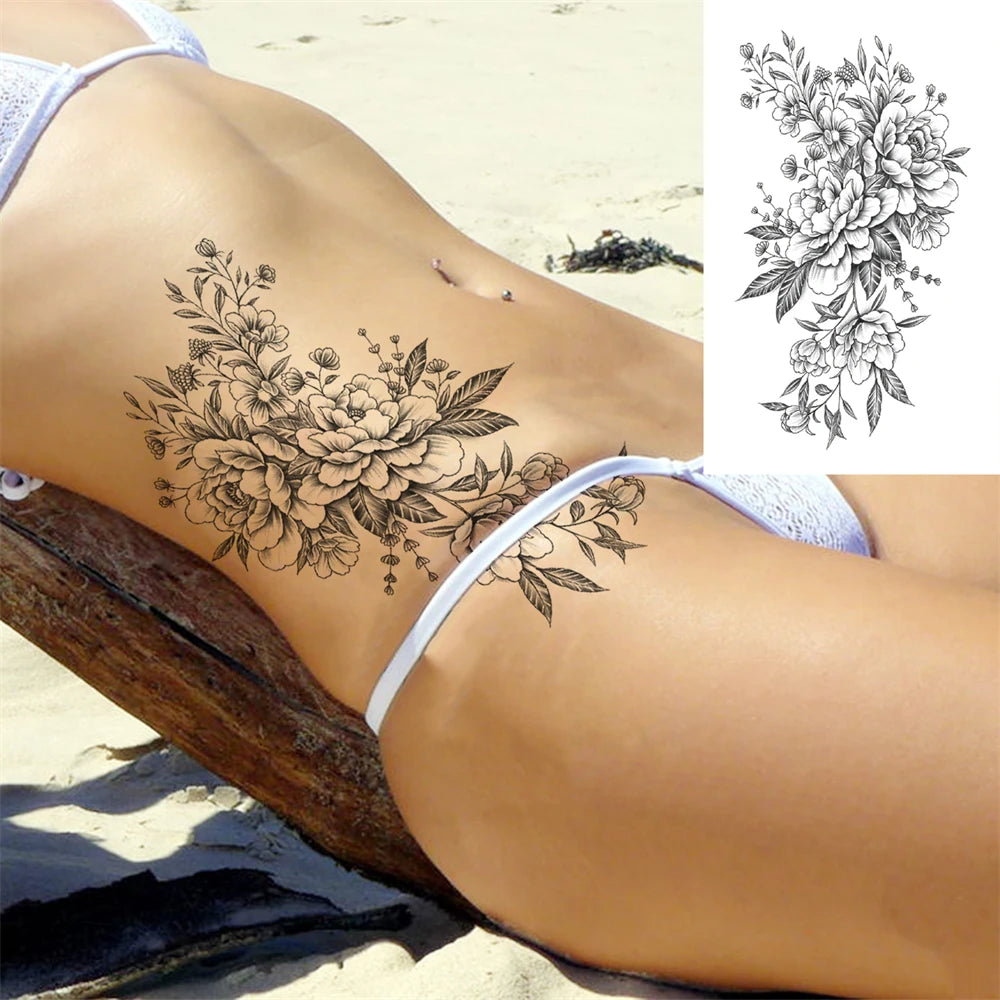 Large Peony Temporary Tattoos