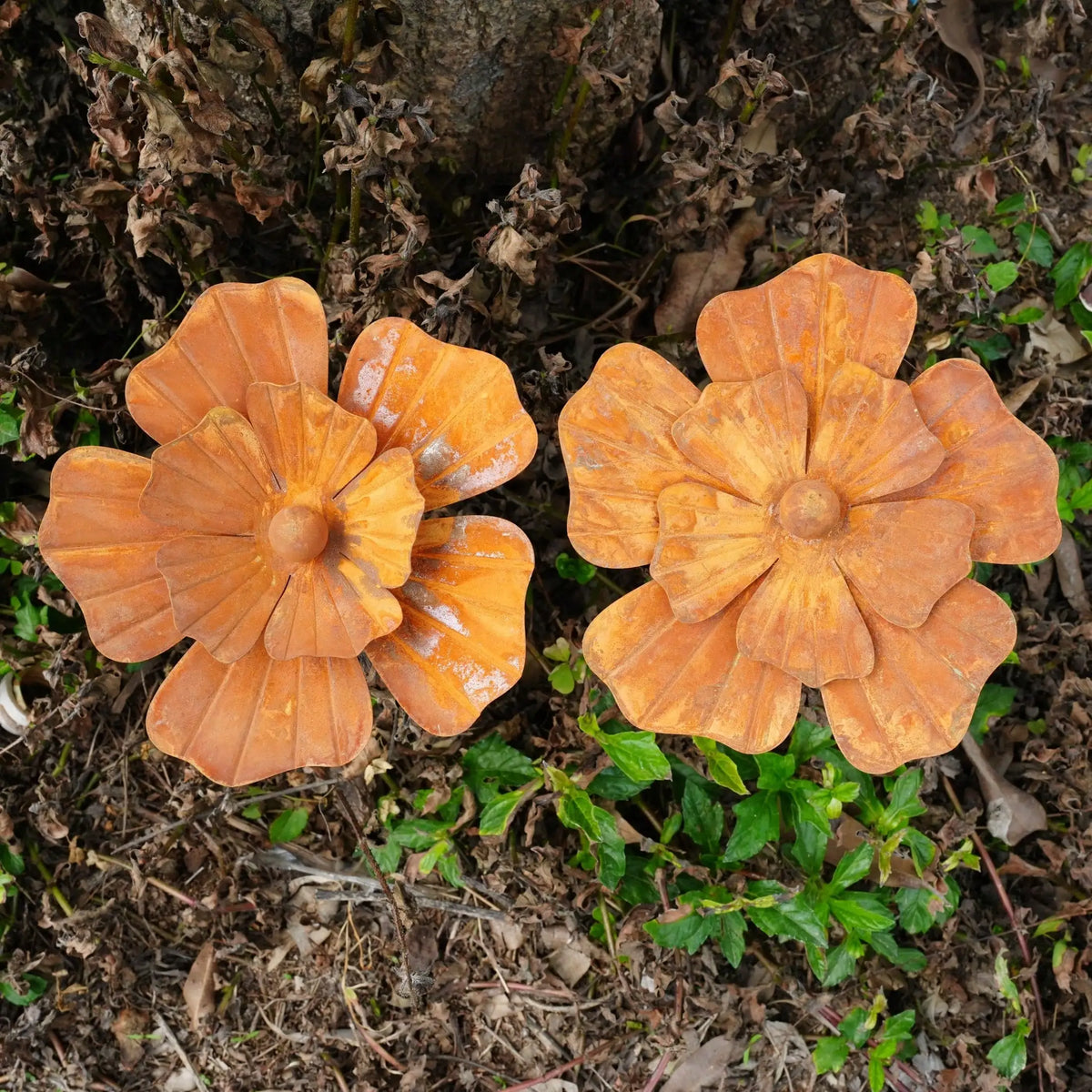 1pc Rusty Metal Flower Garden Decorative Ground Stakes