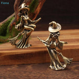 Brass Witch on Broom Figurine Tea Pet