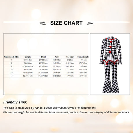 Kids Girls Halloween Harlequin Circus Clown Cosplay Costume Pom Poms Checkerboard Jumpsuit