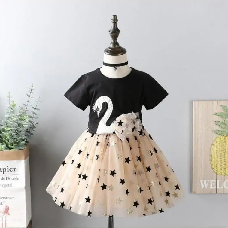 Swan T-Shirt+Sequin Skirts 2Pcs Baby Girls Clothing Sets Cotton Outfits