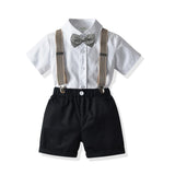 Summer Boys Shorts Suit Toddler Boys Formal Suspender Bowtie Trousers Suit 2-8 Years