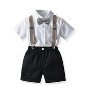 Summer Boys Shorts Suit Toddler Boys Formal Suspender Bowtie Trousers Suit 2-8 Years
