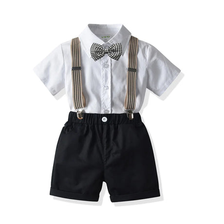 Summer Boys Shorts Suit Toddler Boys Formal Suspender Bowtie Trousers Suit 2-8 Years