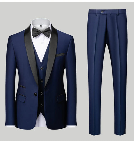Mens Tuxedo Three Piece Suit Blazer with Trousers and Vest