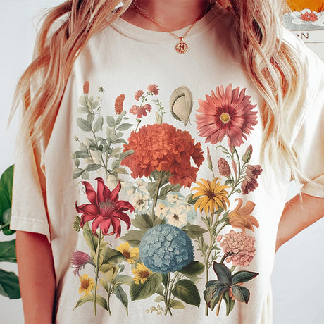 Wildflowers Cottagecore T-Shirt Cotton Tee Shirt