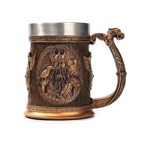 3D Viking Coffee Beer Mug Stainless Steel Warrior Stein Medieval Tree of Life Design