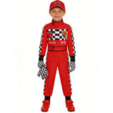 Kids Racer Costume Set Halloween Cosplay Checkered Racing Jumpsuit Boys Book Week Costumes