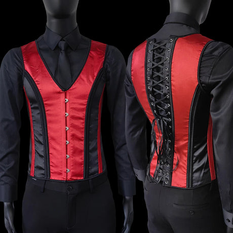 Vintage Circus Men's Boned Waistcoat Corset Vest Lace Up Burlesque Performance Stage Costume