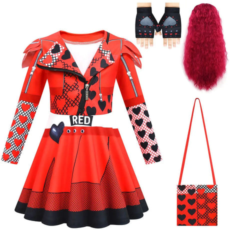 Descendants Red Costumes Girl Halloween Costumes The Rise of Red Cosplay Dress  3-12Y