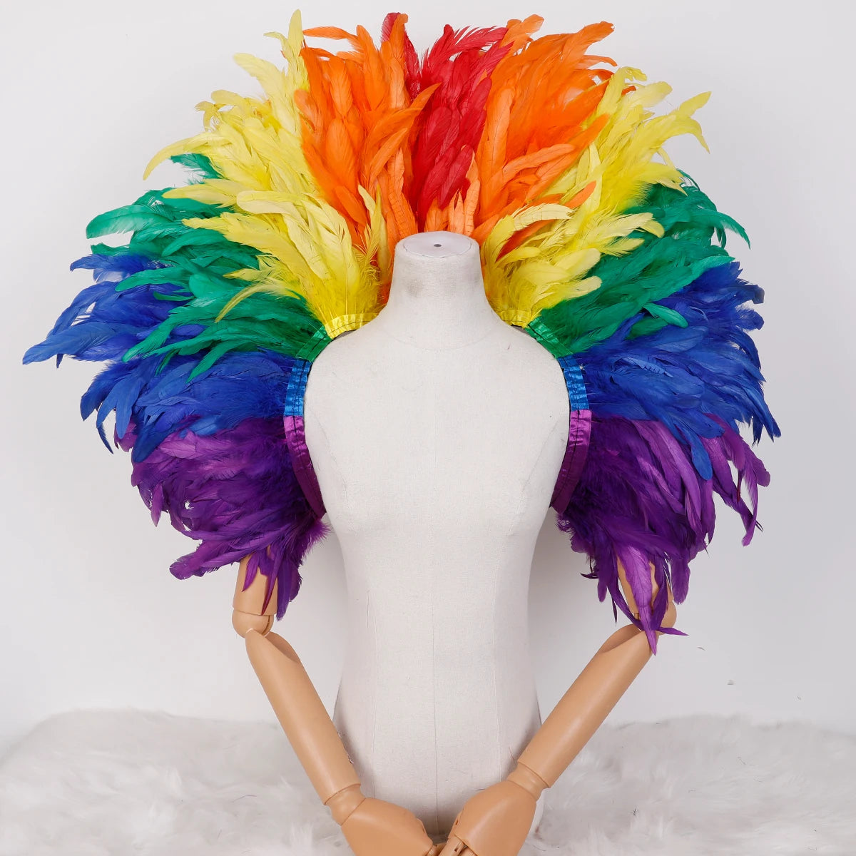 Rainbow Carnival Feather Cape Collar Shrug Mardi Gras Festival Wear